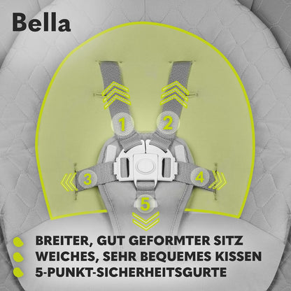 LIONELO Bella Elektrische Babywippe 360o für Babys bis 9 kg, verstellbare Rückenlehne, 5 Schaukelgeschwindigkeiten Sicherheitsgurt Erkennung von Bewegungen Anti-Rutsch