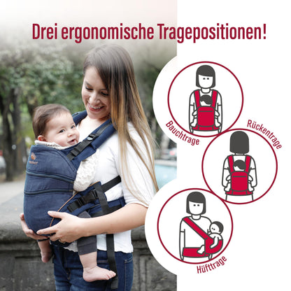 manduca XT Babytrage - Verstellbarer Sitz, der mitwächst - Vom Neugeborenen bis zum Kleinkind - Babytrage aus Bio-Baumwolle mit 3 Tragemöglichkeiten