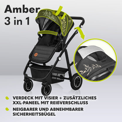 LIONELO MERIL 3-in-1 Multifunktionaler Kinderwagen 0-48 Monate Bis zu 22 kg, Babywanne bis zu 9 kg, Kindersitz bis zu 13 kg, Geländeräder 360°, Vollfederung, XXL-Verdeck mit UPF50+ - Meloni2