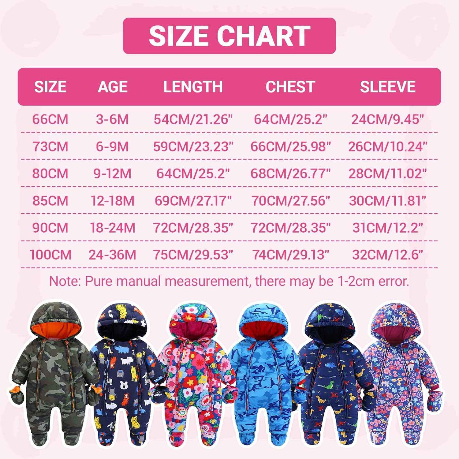 Baby Romper with Hood, Snowsuits with Gloves and Booties, for Toddlers, Fleece Cotton Romper for Toddlers, Boys and Girls, Warm Jumpsuit, Winter Jacket, 6-9 Months