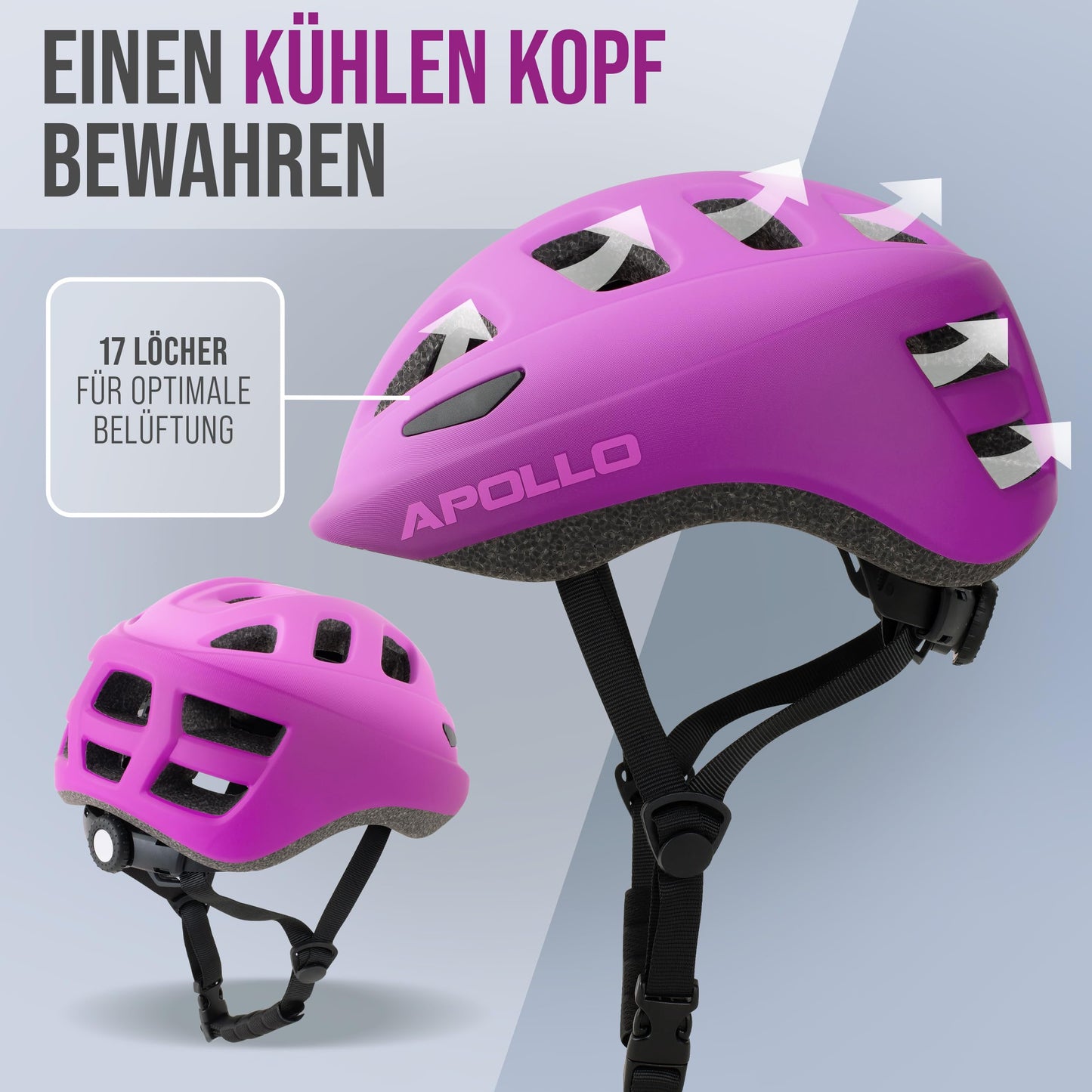 Apollo Kinder Fahrradhelm, Helm für Kinder & Jugendliche, Multisport Helm, Fahrradhelm Mädchen, Fahrradhelm Jungen, Kinderhelm ab 3 Jahre, Verstellbarer Kinder-Helm, ab Größe 48, für Fahrrad & Roller