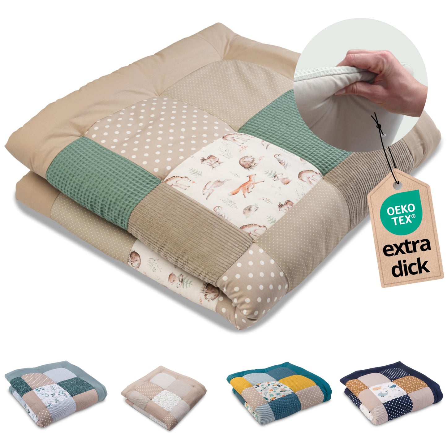 ULLENBOOM Krabbeldecke für Baby 100x100 cm, 100% OEKO-TEX Materialien, Made in EU, Dick & weich gepolstert, Sandblume - ideal als Babydecke, Laufgittereinlage & Spieldecke Baby - Meloni2