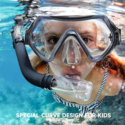 Findway Children's Diving Goggles, Swimming Goggles, Snorkel Mask for Boys Girls Teenagers, Diving Mask with Nose Cover, 180° Panorama, HD, Anti-Fog, Anti-Leak, Diving Goggles for Children 4-16 Years