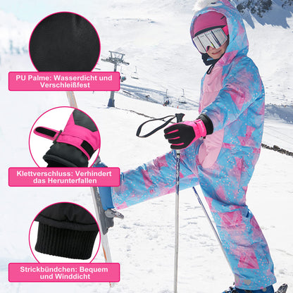 ThxToms Children's Ski Gloves, Winter Snow Ski Gloves, -15°C, Windproof, Waterproof, Warm, PU Thickened Cold Weather, Outdoor Sports, Snowboarding, Skiing, Bike, for Boys and Girls aged 3-13 Years Old