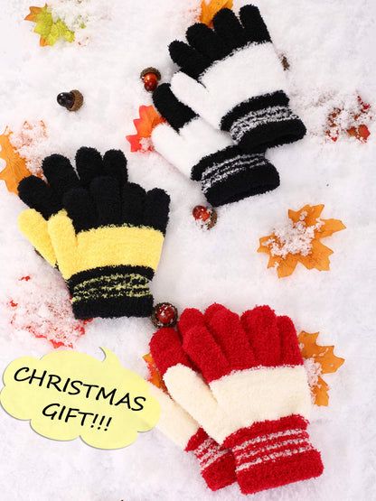 Geyoga 3 Paar Kinder Strickhandschuhe Winter Vollfinger Handschuhe