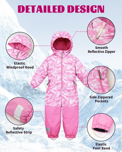 Owntop Children's Unisex Snow Suit Girls Boys Windproof Waterproof Ski Suit with Hood Zip 98-122