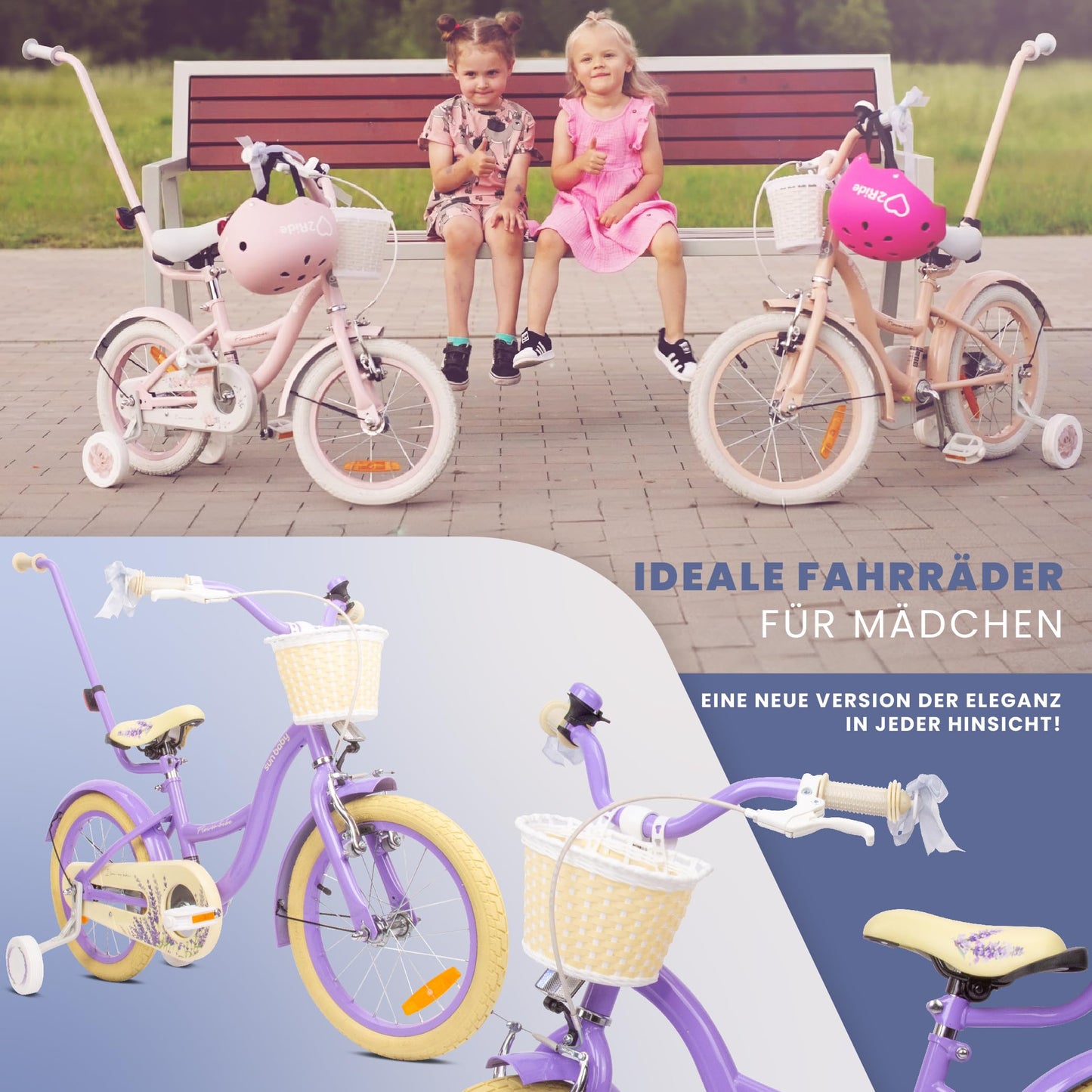 sun baby Mädchenfahrrad Flower Bike Radgröße zur Auswahl, mit Abnehmbarer Schubstange, Kinderfahrrad für Mädchen von 2 bis 6 Jahre