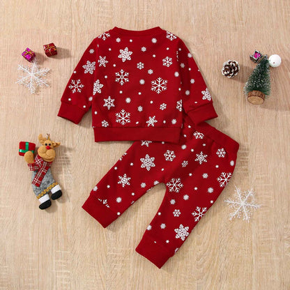 Baby Boys Girls Outfit Snow Sweatshirt + Trousers Two Piece Set Christmas New Year Baby Newborn Clothing