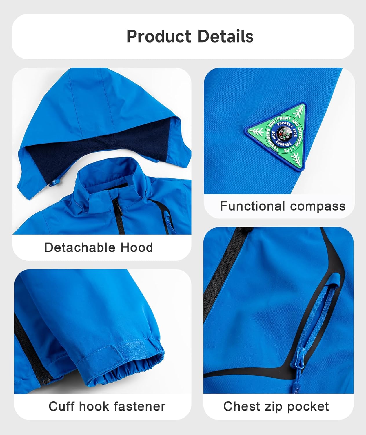 YoungSoul Children's Waterproof Rain Jacket with Removable Hood