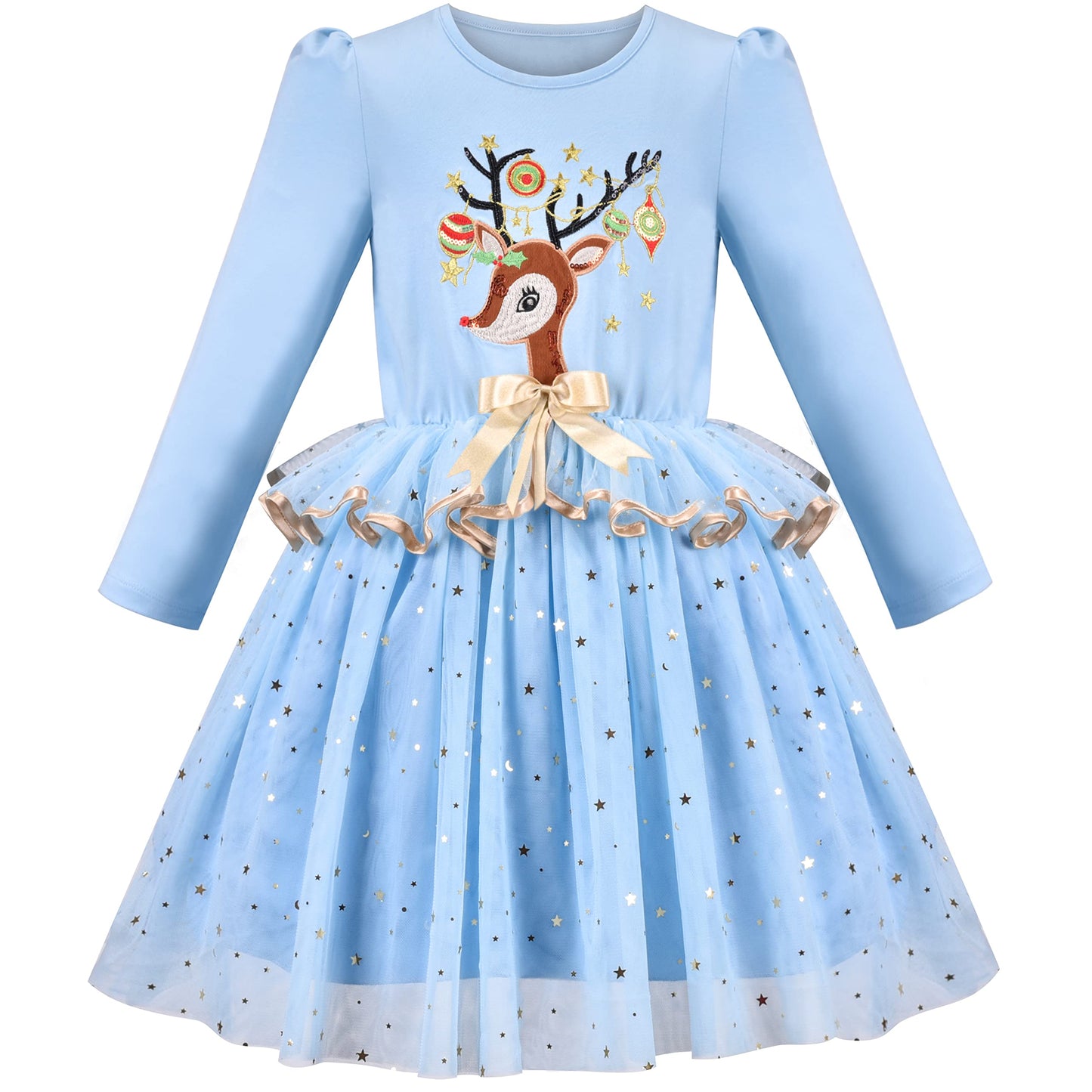 Girls' Long-Sleeve Tutu Skirt Tie Party Size 110–146