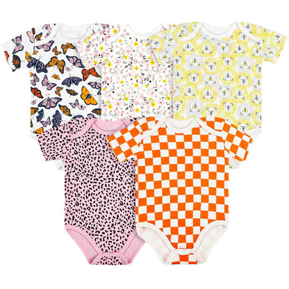 Vicloon Baby Bodysuit Short Sleeve Unisex Baby Set Short Sleeve Bodysuits Made of 100% Super Soft Cotton, Baby Bodysuit with Press Studs for Newborn Baby Boys and Girls 0-3 m/3-6 m/6-9 m/9-12 m
