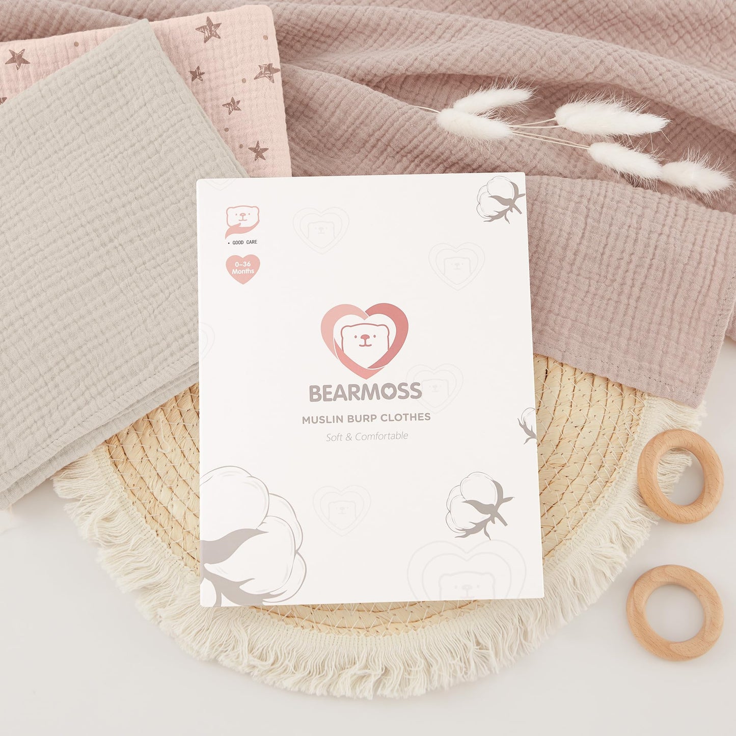 Bearmoss Moltontücher Baby 100% Baumwolle Weiche Spucktücher Baby,Atmungsaktiv und Extrem Saugfähig Musselin Tuch für Saugstark Mulltücher 4er 60x60cm (Brauner Druck)
