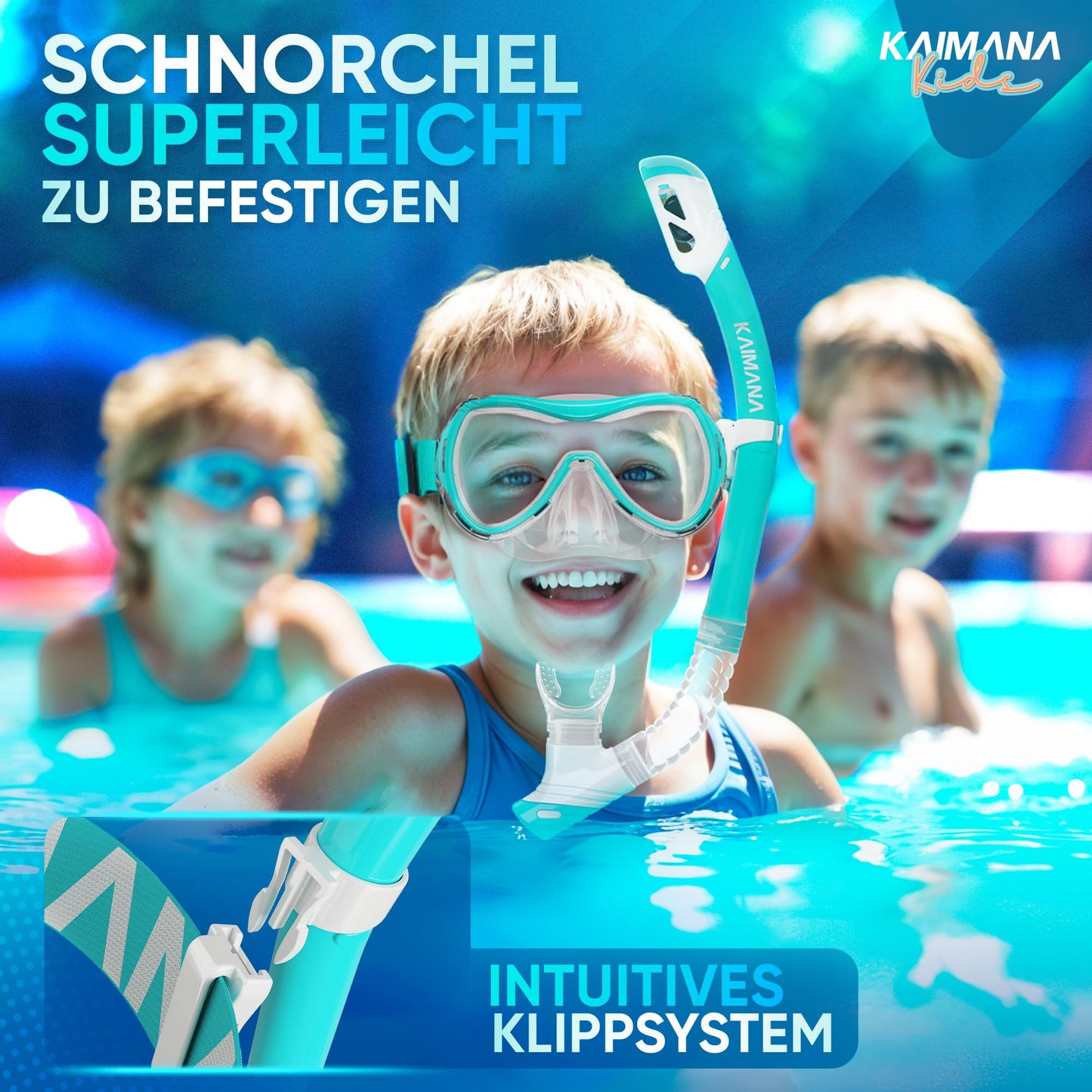 Das Neue KAIMANA® SeaExplorer Schnorchelset Kinder + Tragetasche, Taucherbrille mit Schnorchel, Taucherbrille Kinder, Alternative zur Schnorchelmaske Kinder, Taucherbrille mit Stoffband/Silikonband