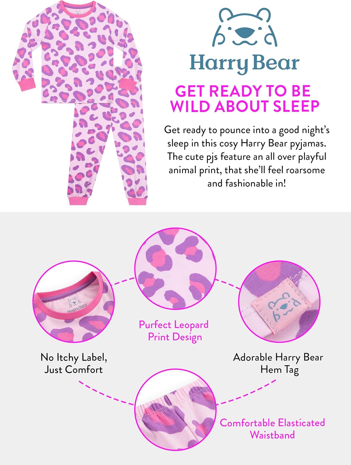 Harry Bear Schlafanzug Mit Sleep Aufdruck | Pyjamas Für Mädchen | Kinderpyjamas | Pyjamas Mädchen