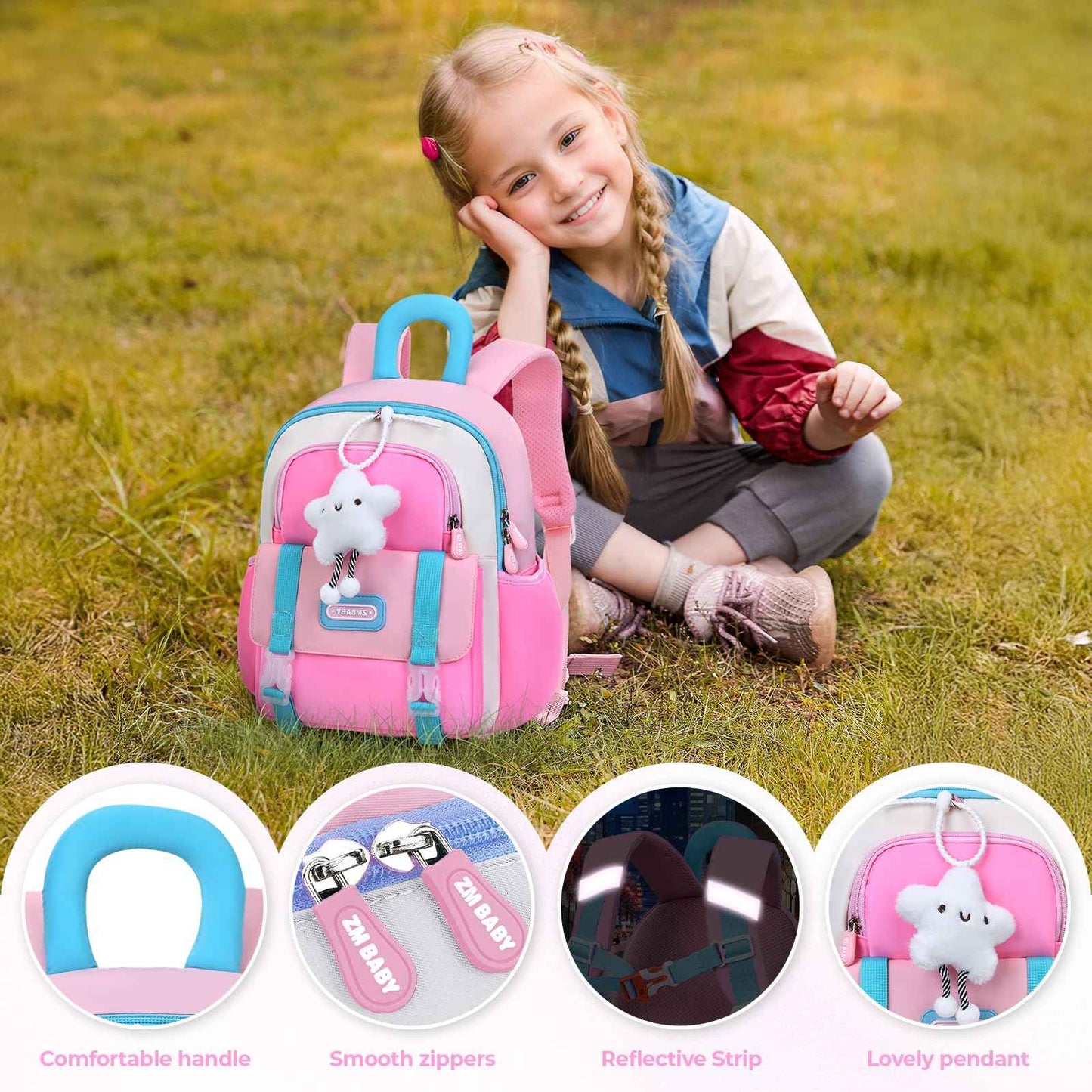 Tanou Backpack Nursery for Girls, Ultra Light Nursery Backpack Girls, Cute Nursery Backpack with Chest Strap for Preschool Nursery, purple, childish