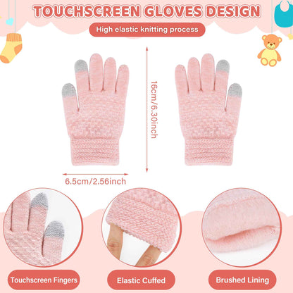 Children's Winter Hat Loop Scarf Touchscreen Gloves Set 2 3 4 5 6 7 Years Toddler Winter Hat Beanie Tube Scarf Knitted Pom Hats Gift Girls Boys