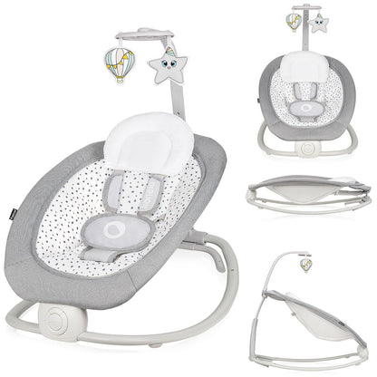 LIONELO Pascal Baby Rocker, gentle vibrations, 5 melodies, toy carousel with interactive plush toys, head pillow, adjustable backrest, energy-saving system (GREY DOVE) 