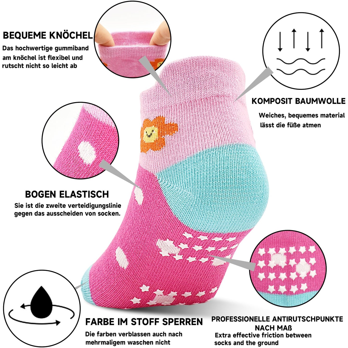 GRPSKCOS Stoppersocken Kinder 12 Paar ABS Socken Rutschfeste Socken Kleinkind Antirutschsocken für 1-7 Jahre Jungen Mädchen