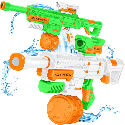 KESSER® Set mit 2 Wasserpistolen, Spritzpistolen mit Zielfernrohr, sehr große Reichweite 16 m, Kapazität 650 ml, Outdoor-Spielzeug für Kinder und Erwachsene, Weiß/Grün