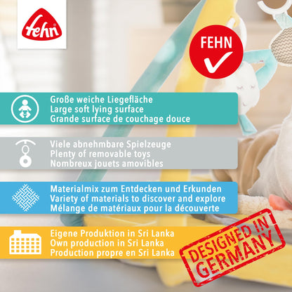 Fehn 3-D-Activity-Decke Spielbogen Peru – Baby Krabbeldecke mit 5 abnehmbaren Spielzeugen zum Greifen – Spieldecke für Babys und Kinder ab 0+ Monaten – Krabbelmatte als Geschenk zur Geburt