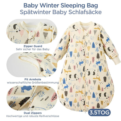 Duomiaomiao 3.5 Tog Baby Sleeping Bag, 100% Cotton Baby Sleeping Bag, Winter, Girls Newborn, Boys Sleeping Bag, Warm Newborn Children (100)