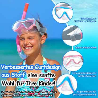 Vvinca Children's Diving Goggles with Fabric Band, Swimming Goggles Children for Years Boys Girls, Snorkel Mask Children 180° Panorama Anti-Leak Diving Mask Children for 3-13 Years