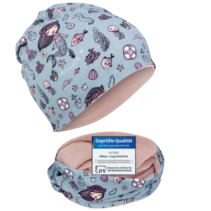 HECKBO Children's Beanie Hat & Scarf, Tube Scarf Set, for Girls and Boys, 95% Cotton, Autumn, Spring, Winter