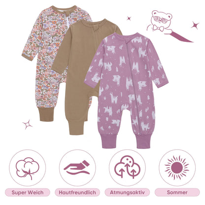 amo nenes 3er Pack Baby Strampler Neugeborene 0.5 Tog mit Füßen und Ärmel 100% Baumwolle Atmungsaktiv Baby Jungen Mädchen Overall, Baby Kleidung Langärmelige, 0-24 Monate