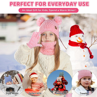 Kinder Winter Hut Loop Schal Touchscreen Handschuhe Set 2 3 4 5 6 7 Jahre Kleinkind Winter Hut Beanie Tube Schal Gestrickte Pom Hüte Geschenk Mädchen Jungen