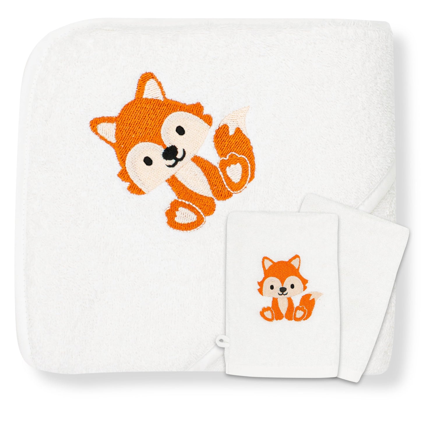 Babykajo Baby-Kapuzenhandtuch-Set mit 2 Waschlappen, Öko-Tex Standard 100 zertifiziert, weiches Frottee-Babyhandtuch mit Kapuze, 80 x 80 cm