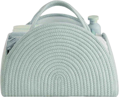 Changing Bag Organiser, Baby Nappy Caddy Basket, Portable Storage Basket for Changing Table, Changing Basket Organiser with Compartments & Handles, Cotton Rope Basket for Baby Shower Gifts (White