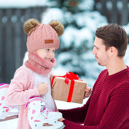 Kinder Wintermütze Schal Handschuhe Set - Strickmütze Beanie Hut für Mädchen Jungen 3-8 Jahre - Warme Winter Bekleidung