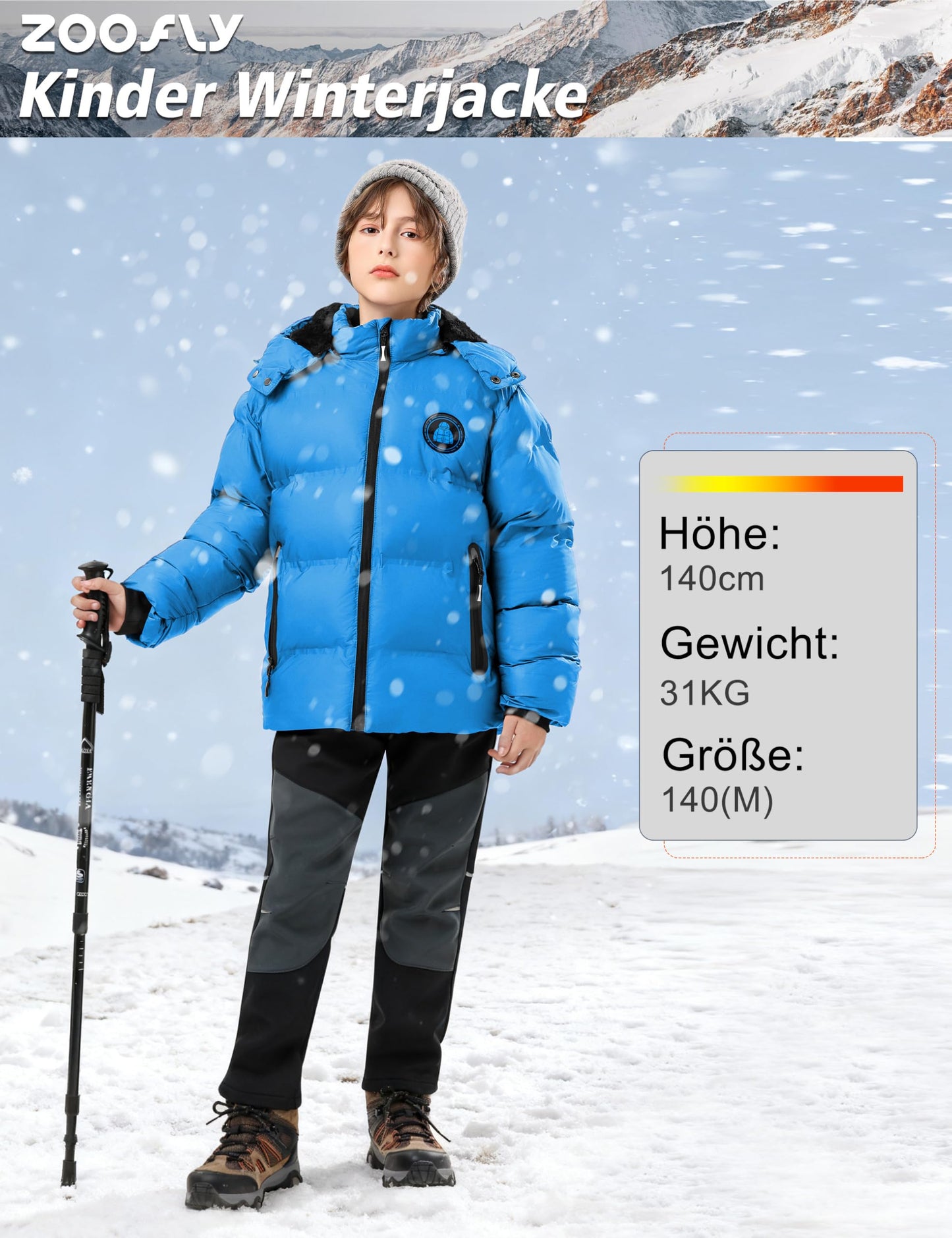Winter Jacke Jungen Mädchen Kinder Jacke Warm Gefüttert Puffer Jacken Kinder Jacken Winter mit abnehmbarer Kapuze Wandern Jacke