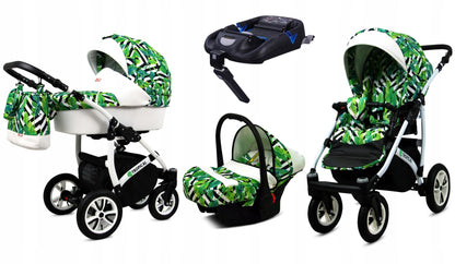 BabyLux® Bambimo Pushchair Set 3 in 1 - Tropical - incl. Baby Carrycot, Buggy Sports Seat, Car Seat - Pram Set - Combination Pram with Changing Bag, Rain Cover etc.