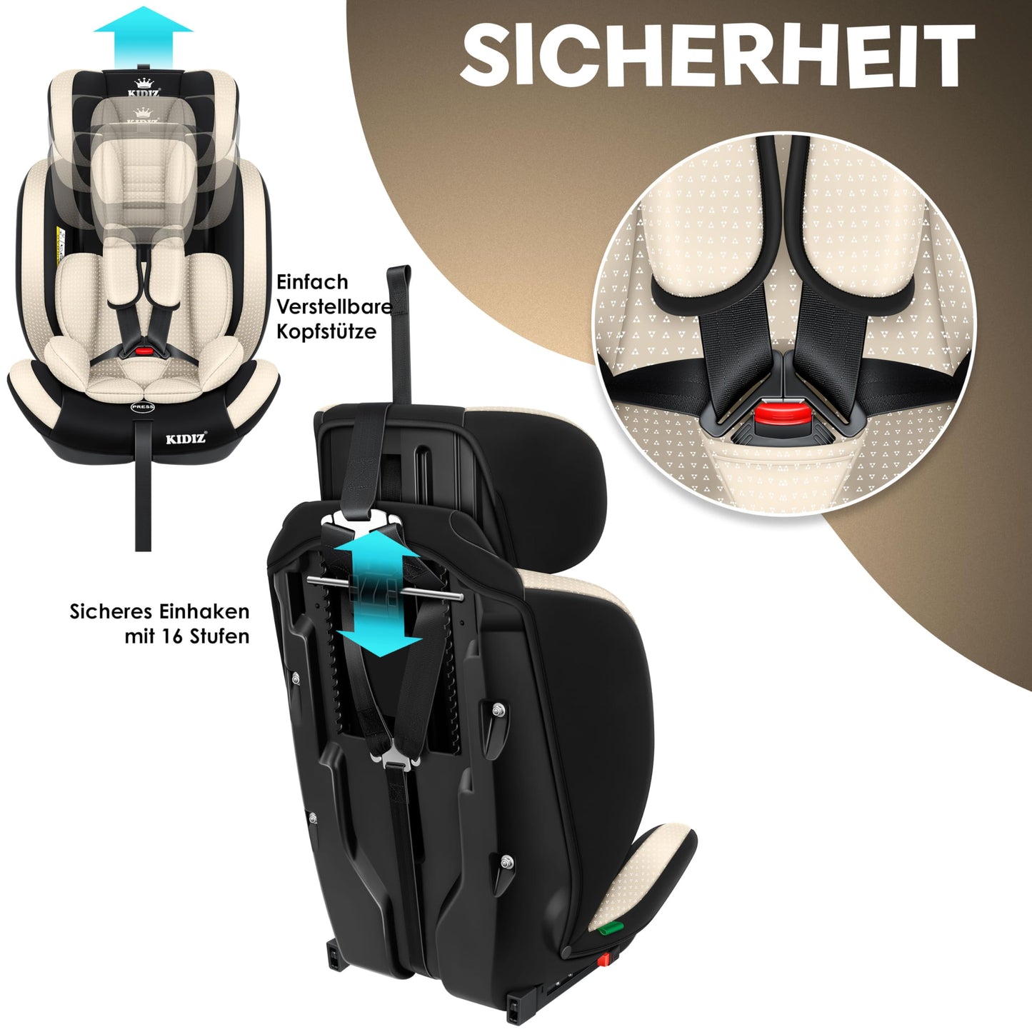 KIDIZ® Autokindersitz Triangle Premium Kindersitz Kinderautositz | Autositz Sitzschale | 9 kg - 36 kg 1-12 Jahre | Gruppe 1/2/3 | universal | zugelassen nach ECE R129/03 | mit Isofix - Meloni2