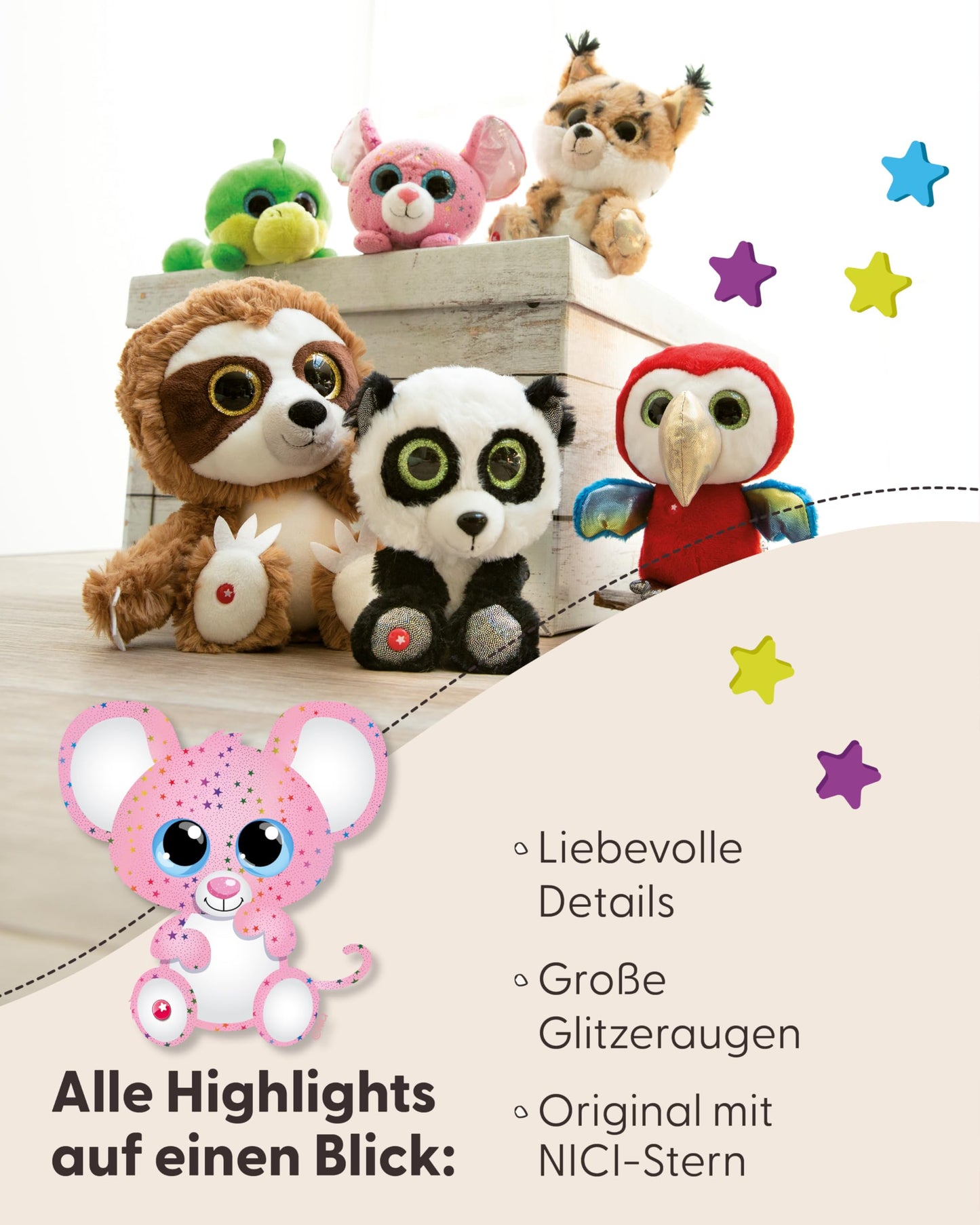 NICI GLUBSCHIS Lynx Lenzo 15cm - Dangling cuddly toy lynx with big glittery eyes - 49295 