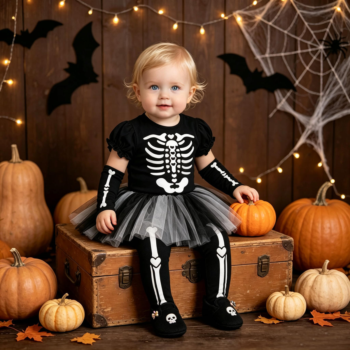 Halloween Kostüm Baby Fledermaus Skelett Strampler