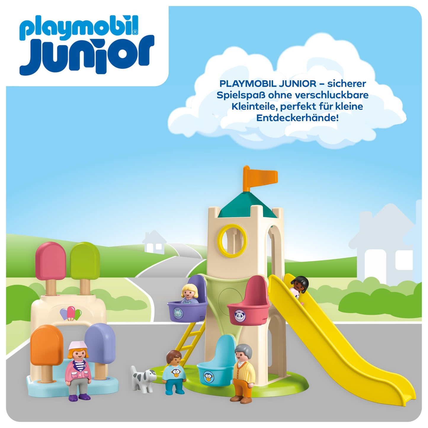 PLAYMOBIL JUNIOR | Erlebnisturm mit Eisstand | nachhaltiges Spielzeug aus biobasierten Kunststoffen | für Kinder ab 1 Jahr | 71703