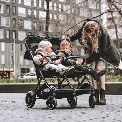 Deryan XP X2 Kinderwagen Buggy 2 in 1 - Buggy klein zusammenklappbar - Geburt bis 4 Jahre - Baby Wagen pro Sitz belastbar bis 22kg - Kinderbuggy klappbar - KOMPAKT & FALTBAR - Grau