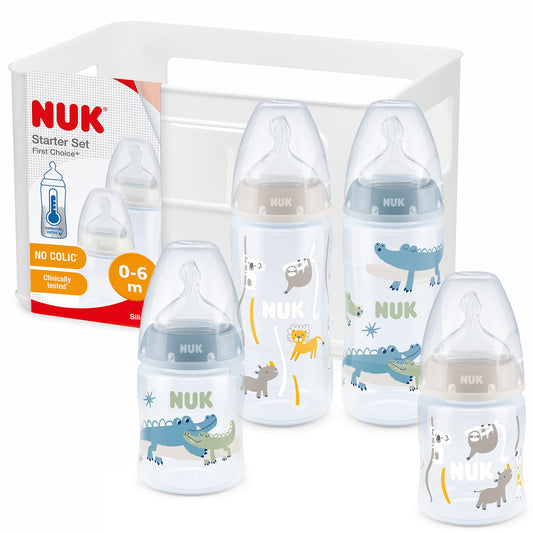 NUK Perfect Match Perfect Start Babyflaschenset | Ab 0 Monate | Passt sich dem Baby an | 4 Anti-Colic-Babyflaschen, Schnuller, Flaschenbürste und mehr | BPA-frei | 7 Stück