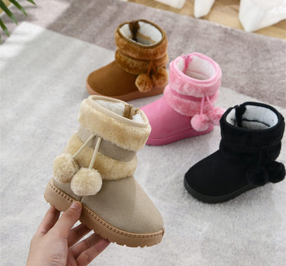 Children's Warm Lined Snow Boots, Girls' Winter Shoes, Baby Non-Slip Boots, Toddler Shoes, Soft Soles, Slip-On Boots