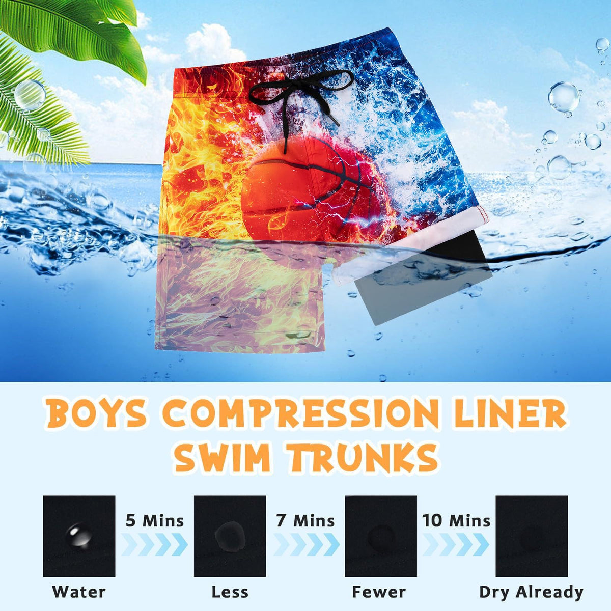 Fanient Badehose Jungen Schwimmshorts - 2 in 1 Badeshorts mit Kompression Liner für optimalen Komfort