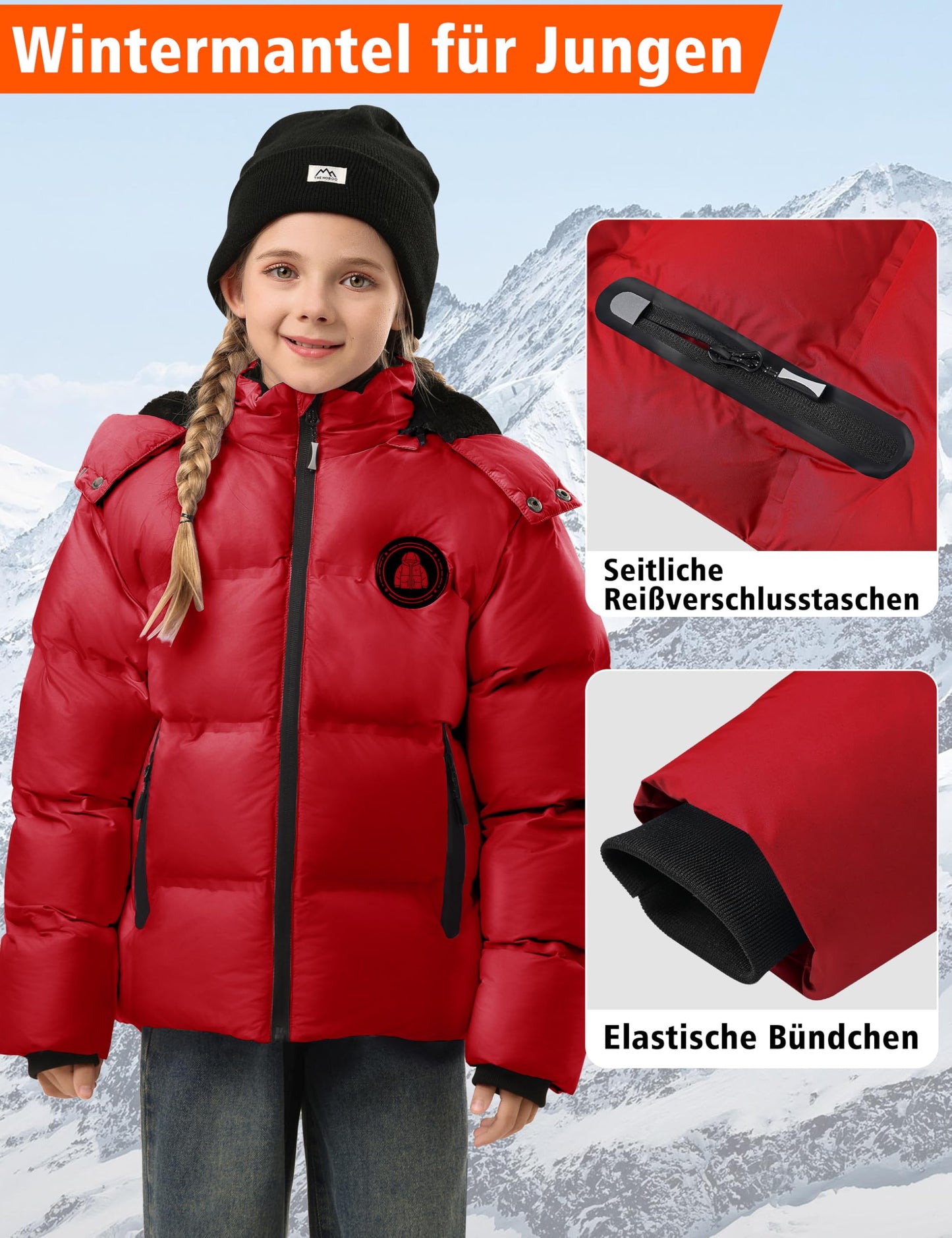 Winter Jacke Jungen Mädchen Kinder Jacke Warm Gefüttert Puffer Jacken Kinder Jacken Winter mit abnehmbarer Kapuze Wandern Jacke