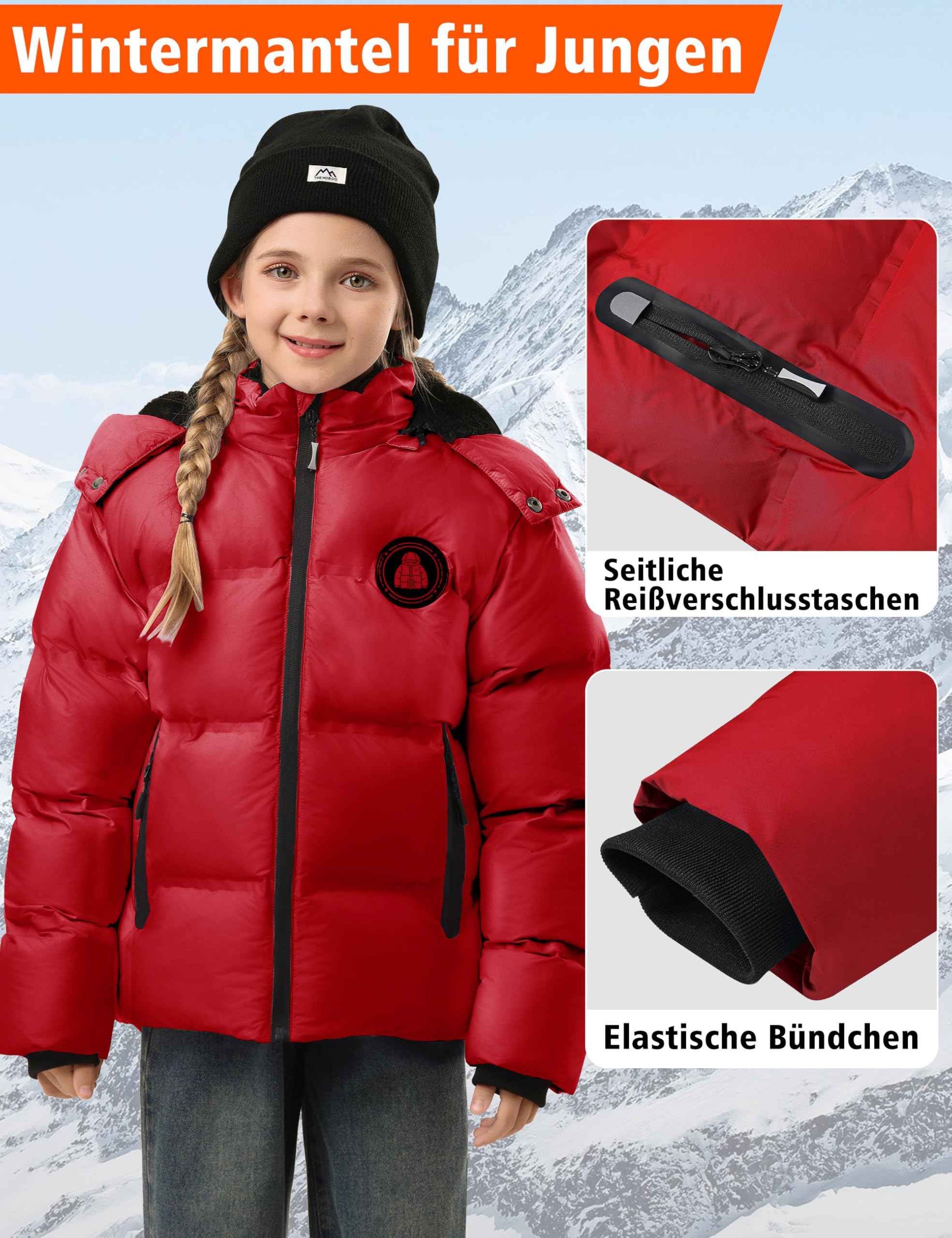 Winter Jacket Boys Girls Kids Jacket Warm Lined Puffer Jackets Children's Jackets Winter with Removable Hood Hiking Jacket