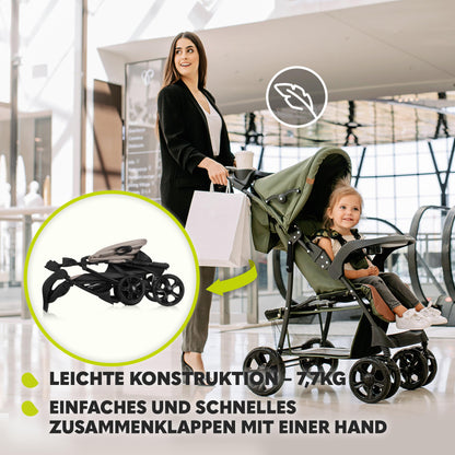 LIONELO Emma Plus Kinderwagen bis zu 15 kg, Kindersportwagen, leicht modern klein Buggy mit Liegeposition, zusammenklappbar, große Räder, großer Korb, Tasche Stone
