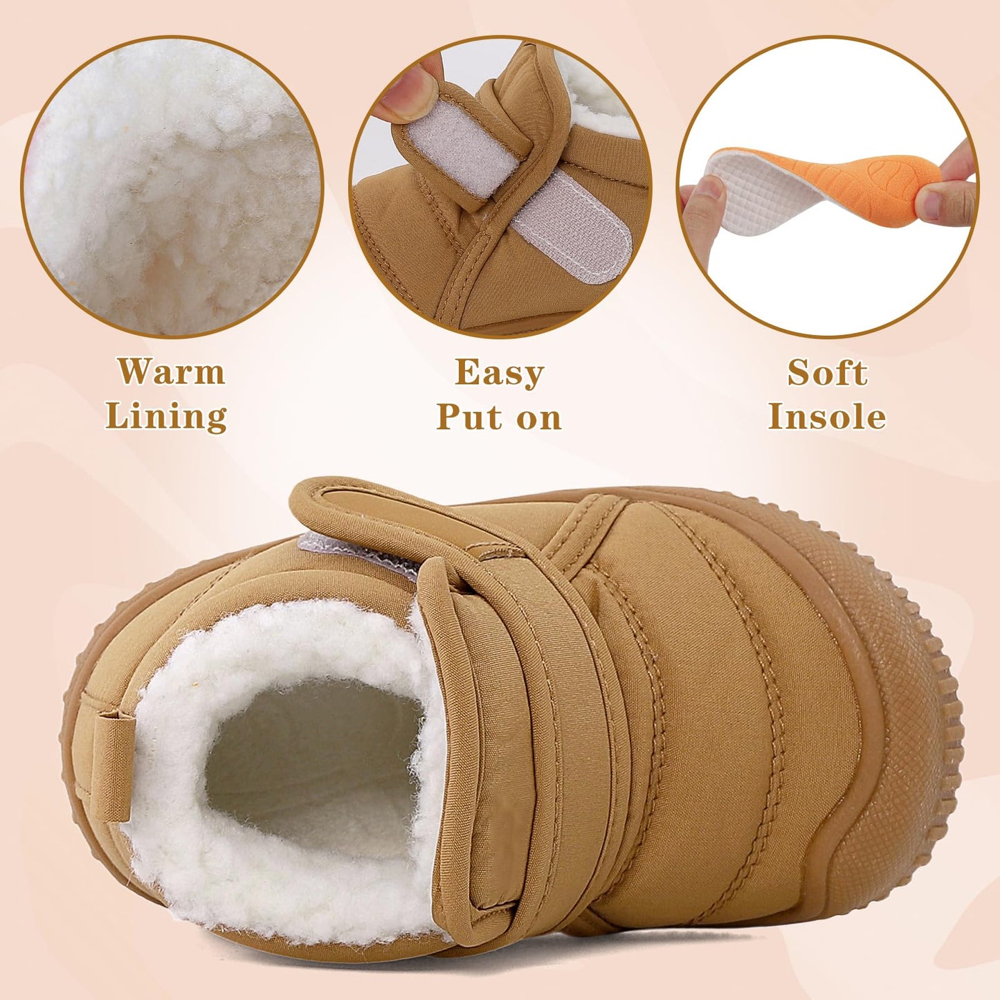 1-5 Years Baby Boys Girls Boots First Walking Shoes Toddler Winter Boots Warne Fur Lined Winter Shoes