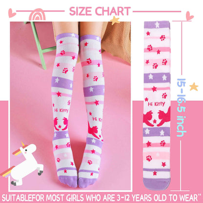 ANTSANG Girls' Knee Socks 6 Pairs for Children Gifts Long Funny Children's Socks Animal Cotton Socks 3-12 Years