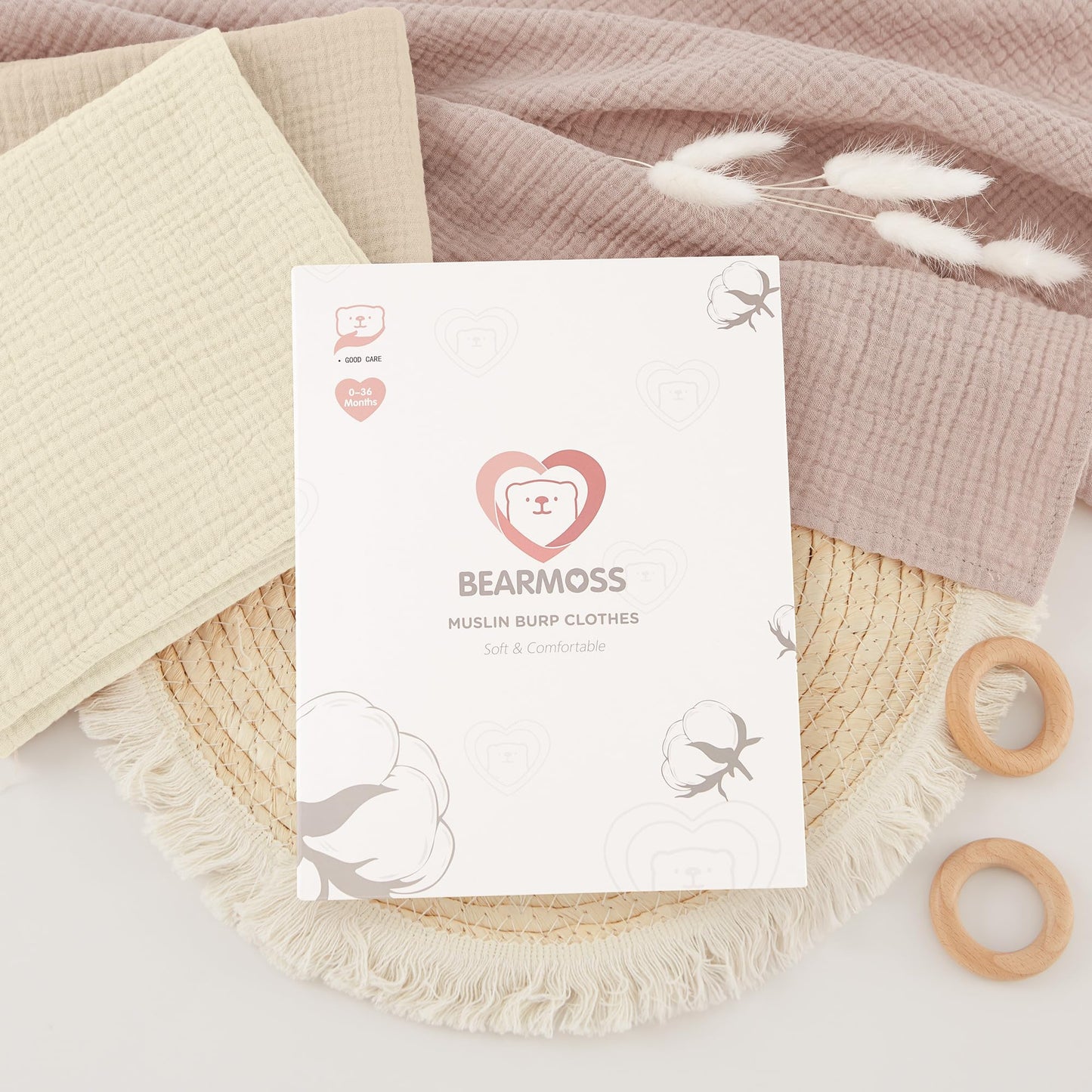 Bearmoss Moltontücher Baby 100% Baumwolle Weiche Spucktücher Baby,Atmungsaktiv und Extrem Saugfähig Musselin Tuch für Saugstark Mulltücher 4er 60x60cm (Brauner Druck)