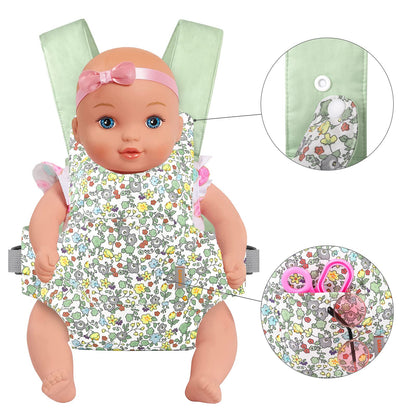 GAGAKU Puppentrage ab 3 Jahre Bauchtrage Babypuppen Zubehör Schultergurte Babytrage Puppe Kleinkind Puppentragetasche Stofftiertrage Kuscheltierträger - Rose - Kaninchengarten