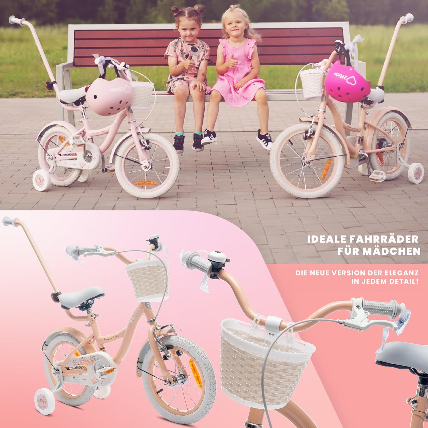 sun baby Mädchenfahrrad Flower Bike Radgröße zur Auswahl, mit Abnehmbarer Schubstange, Kinderfahrrad für Mädchen von 2 bis 6 Jahre